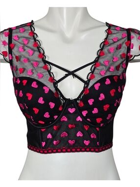 Victoria's Secret Women's Dream Angels Heart Embroidery Bustier Black Small DD